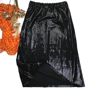New Sierra Elegant Long Black Sequin Skirt Sz M